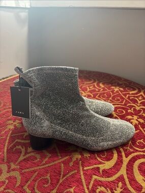 ZARA Silver Glitter Ankle Booties